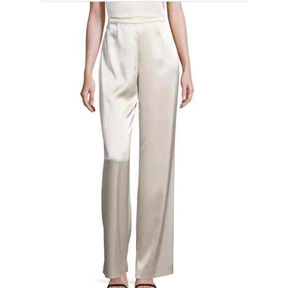 St. John Womens 10 Platinum Liquid Satin Wide Leg Pull-On Designer Pants - Picture 1 of 7